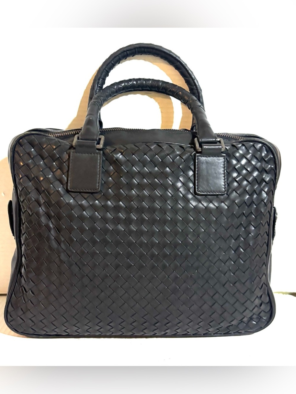 Bottega Veneta unisex Black Woven Leather Briefcase